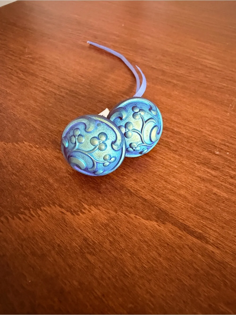 Handcrafted Artisan Blue Iridescent Floral Cuff Links